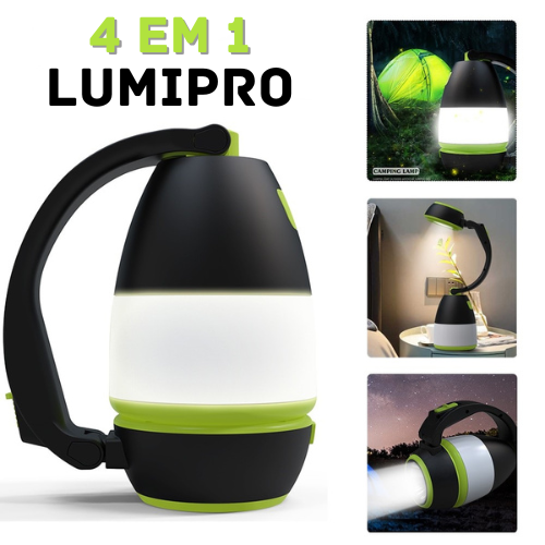 Luminária LumiPro™ 4 em 1 - Com Carregador de celular, Luminária, Lanterna, Lamparina